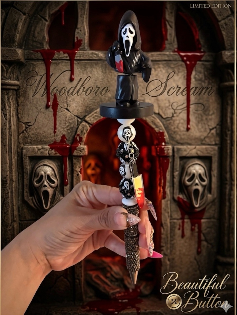 Custom Pen 
Scream Ghost Themed Decorative Pen - Black & White